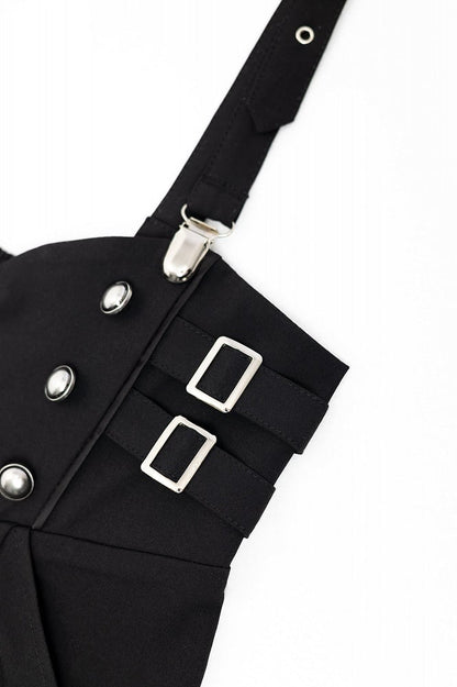 Black High-Waist Ouji Pants with Zip, Buckle Straps, and Shoulder Clips - DevilInspired Exclusive Collection
