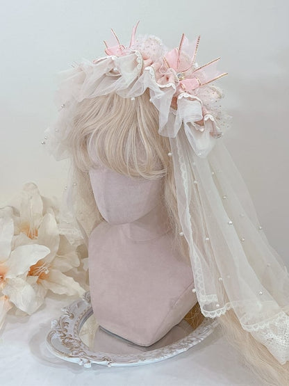 with Hairband Pink Veil Bead Details