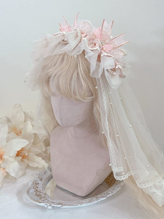 with Hairband Pink Veil Bead Details