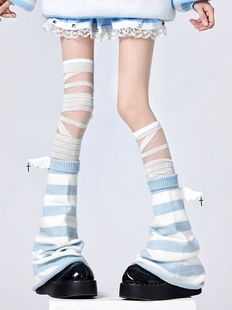 Striped Warmers Available Options Decorations Pattern 2 Leg BlueWhite with Wing