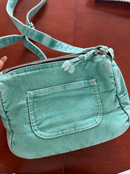 Vintage Mint Green Single Shoulder Purse with Rabbit Motif - Black Cherry Sauce