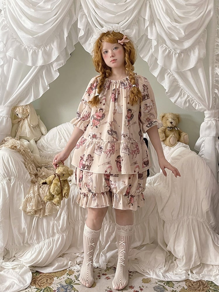 Süßes Pyjama-Set – Oberteil mit Puffärmeln und Pumphose