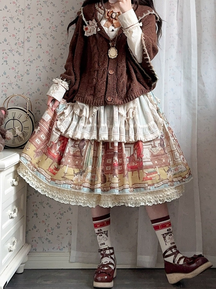 Beige Layered Polka-Dot Lace Skirt - Hana Studio
