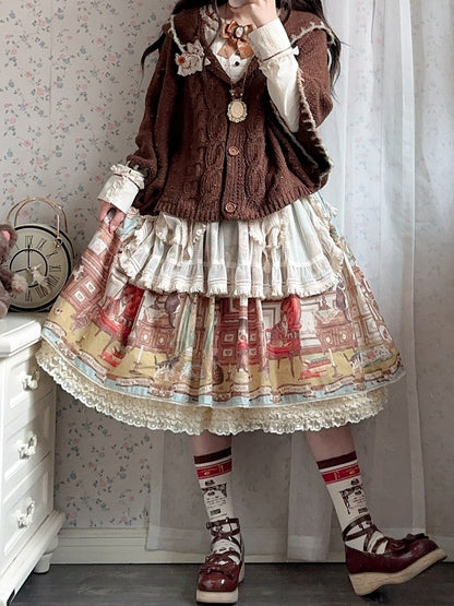 Beige Layered Polka-Dot Lace Skirt - Hana Studio
