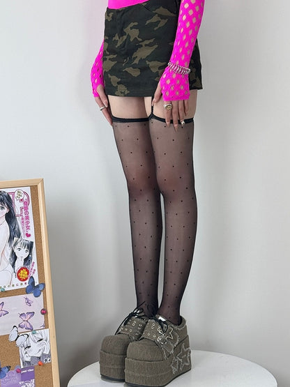 Musterstrümpfe Polka-Dot Farbe Halbtransparente Strumpfhalter 7 Optionen