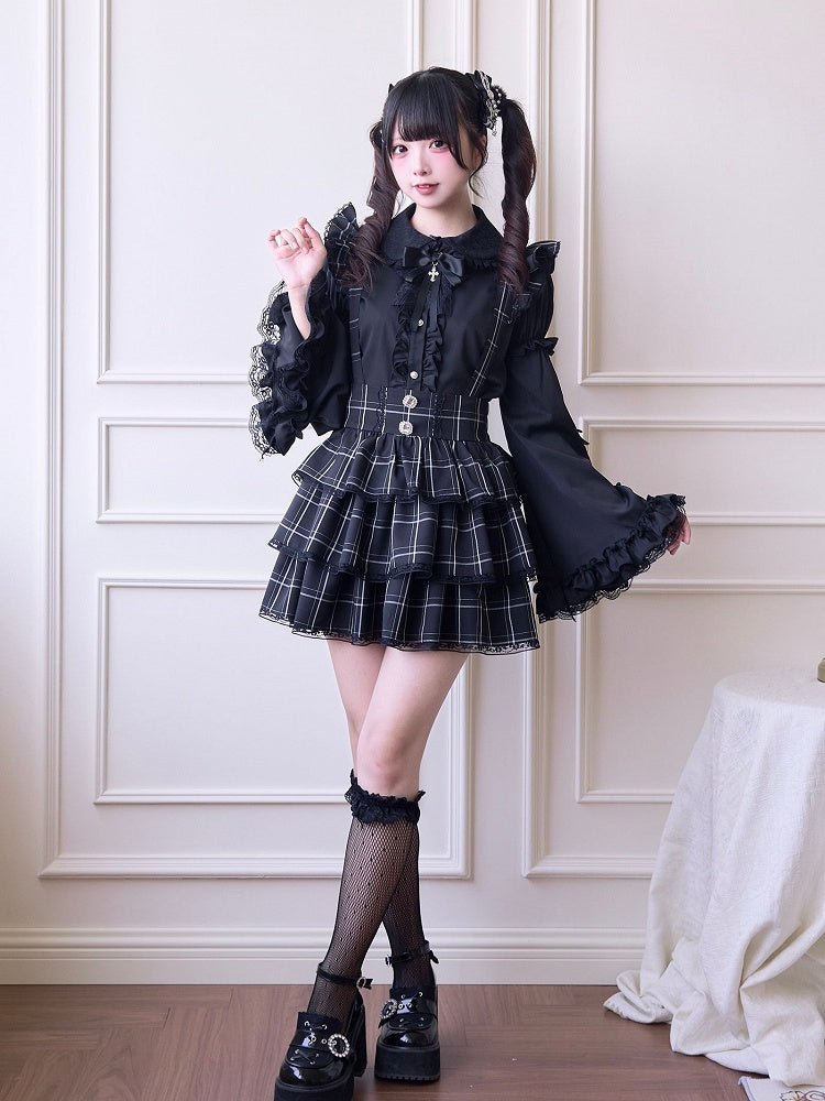 Black White Plaid Overalls with Detachable Straps - No Genki