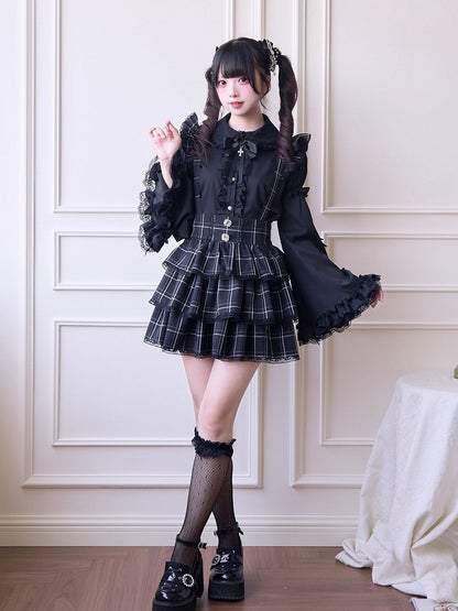 Black White Plaid Overalls with Detachable Straps - No Genki