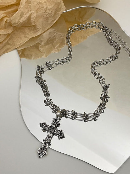 Cross Pendant Silver Y2K Necklace - Kiwi Store