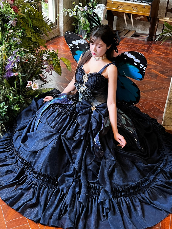 Nacht dunkles Kleid blau Taille Boden Prom wunderschöne Länge Sternenkorsett