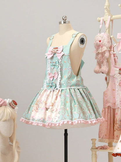 Mint Strawberry & Cake Print Adjustable-Strap Jumper Dress - Honey Village