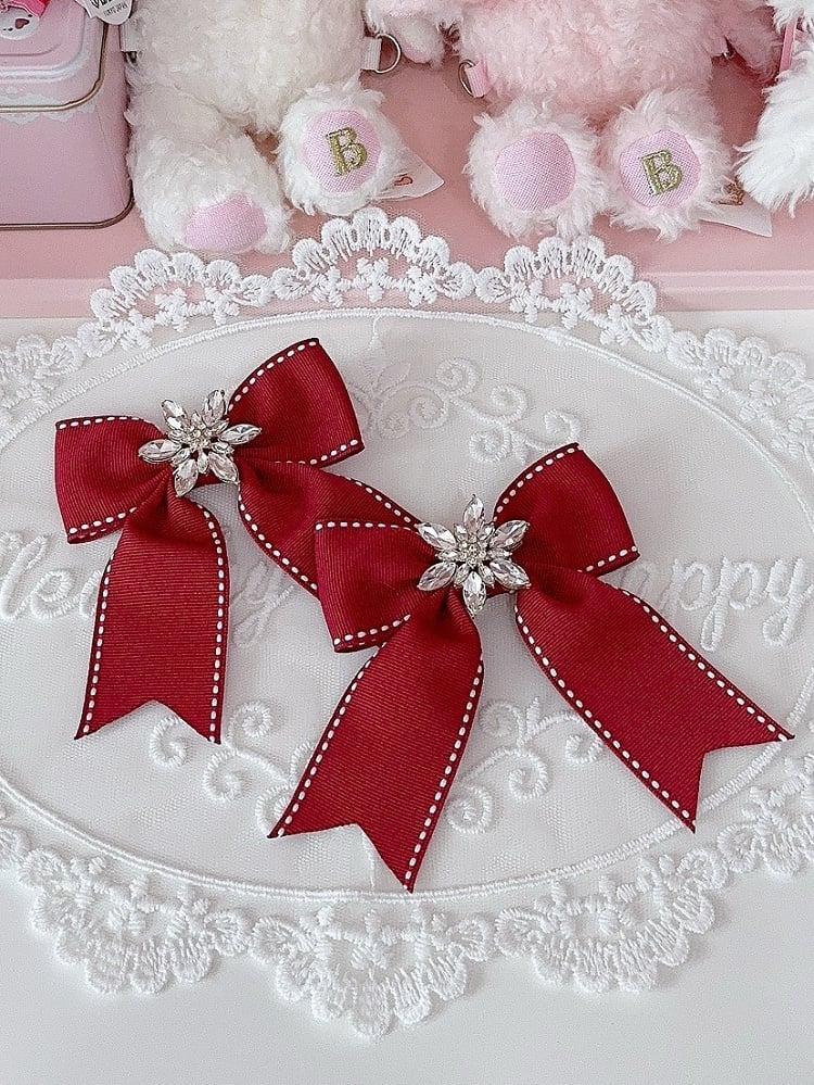 Rhinestone Hairclip Color Options 5 Bowknot Decorated Snow