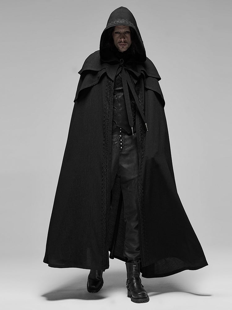 Black Men's Simple Rococo Long Cloak