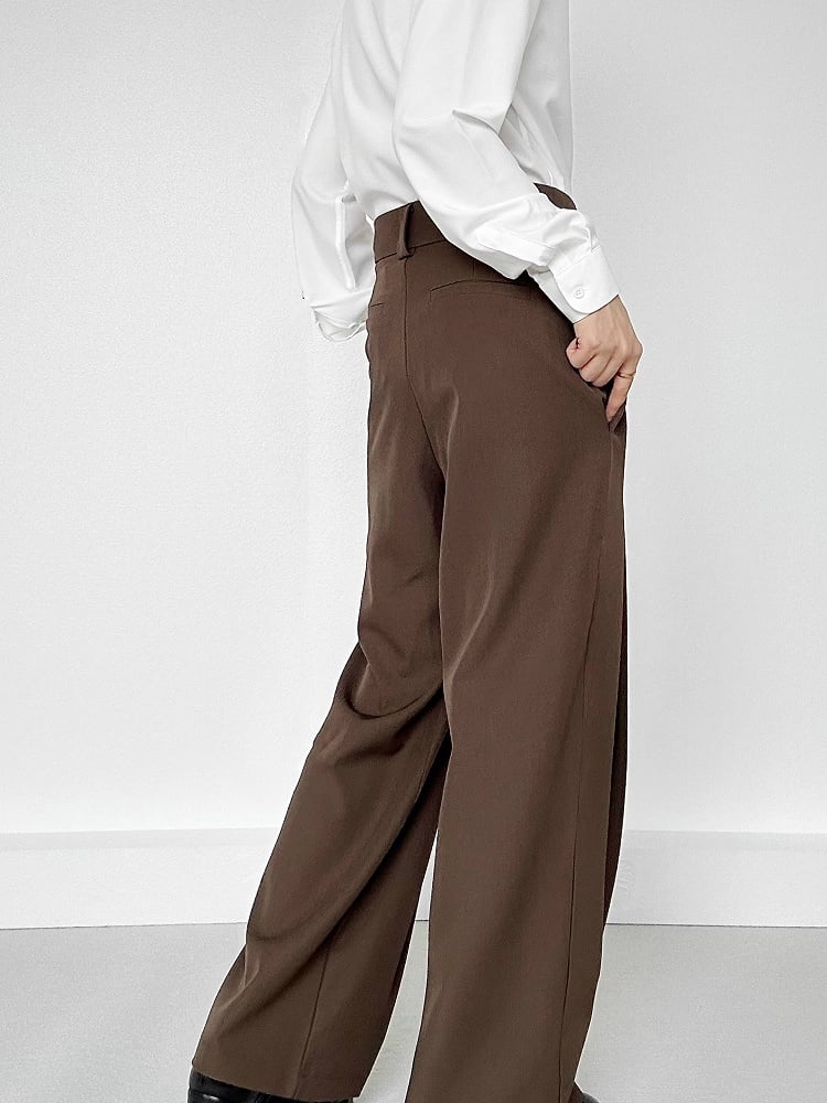 Two-Button Side Ouji Fly Wide-Leg Lolita Coffee with Ribbons Pants