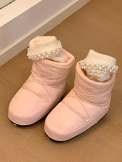 ビーズ付きフリル袖口ニットレッグウォーマー