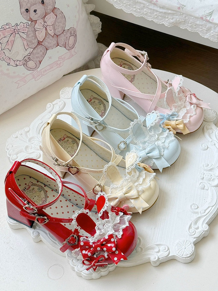 Sweet with Shoes Straps Mid-heel Lolita Crisscross Red