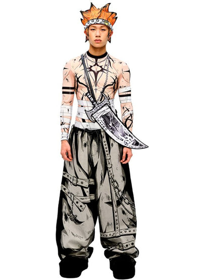 Gray Cartoon Lightning Knife-Shaped Crossbody