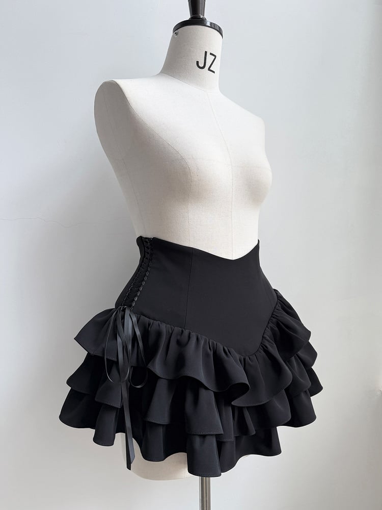 Gothic Layered Ruffled Skirt in Black - Moonveil Manuscript