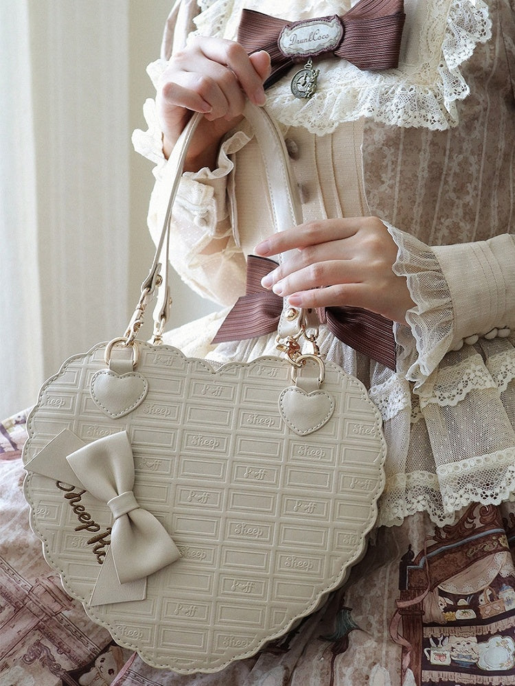 Chocolate Bag Lolita Motif Ash Gray Bow Heart-shaped in Sweet 3-Way Accents PU