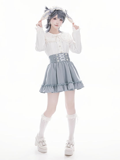 Light with Corset-Style High Kei Skirt Waistband Jirai Waist Blue
