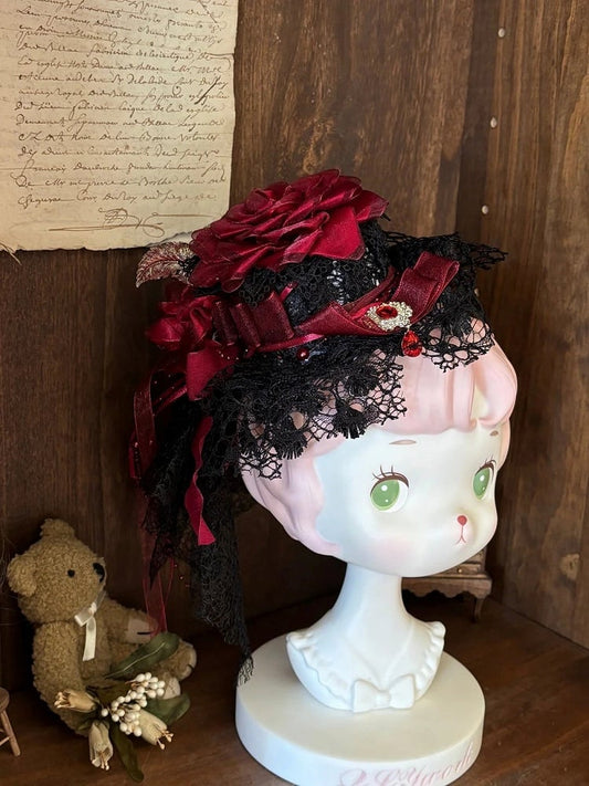 Black Red Rose Mini Hat - Rose Crown