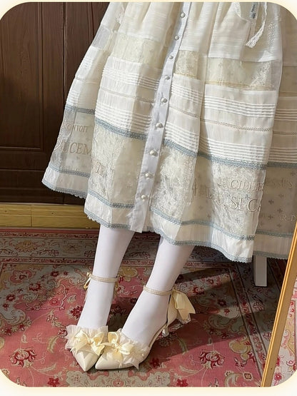 Beige Sweet Pointed Toe Heels with Bow Accents - A Sky Rabbit