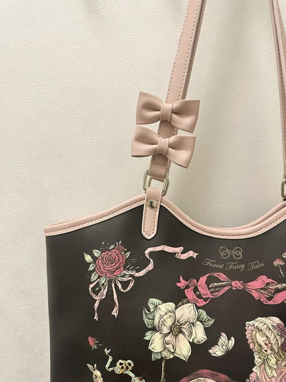 Tote Black with Fairy Tale Straps Vintage Lolita Bowknot Bag