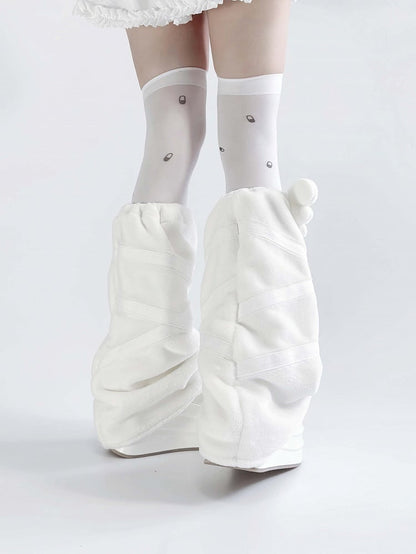 ケイ アップリケ エンジェル ジライ カワイイ ホワイト ヤミ フランネル レッグウォーマー 羽根デザイン クロス