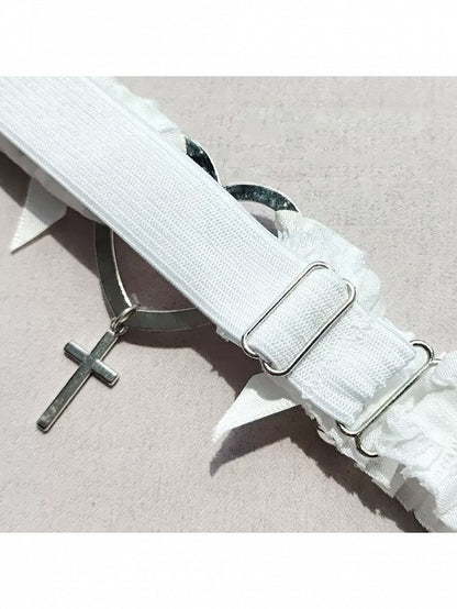 2 Colors Gothic Heart Cross Leg Garter with Bow Decoration - Mr. Cat
