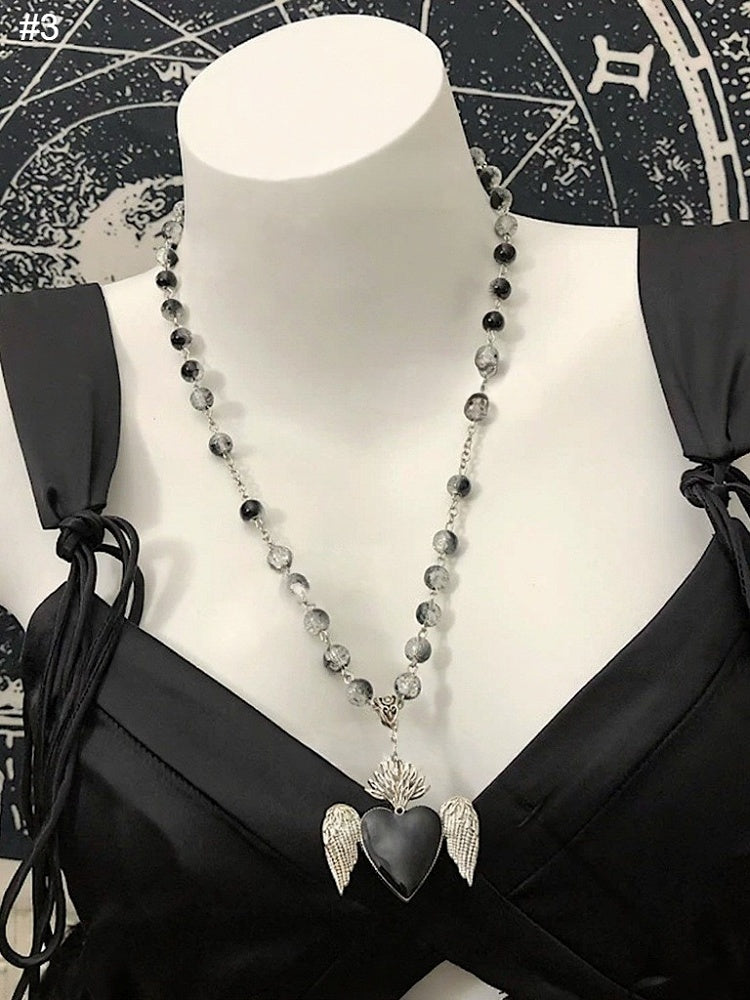 Black & White Beaded Gothic Necklace - Boobi Shop