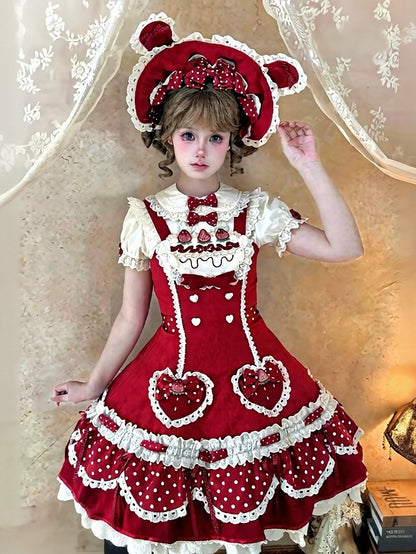 Crimson Polka-Dot Bonnet with Rabbit Ear Accents - Day Rabbit