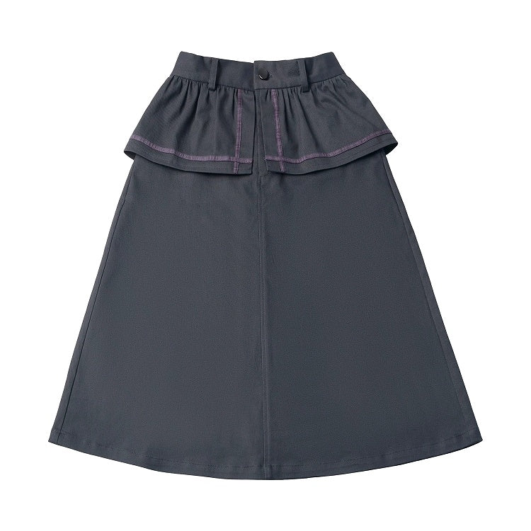 Dark Gray Long Skirt with Faux Layered Two-Piece Design - PINK SAVIOR