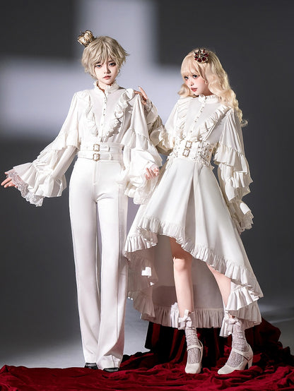 ロングシャツ王子ロリータ王子袖ホワイトネックラインフリル