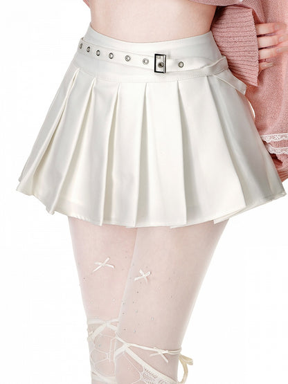JK制服プリーツスカートバックル付きベルト ホワイト