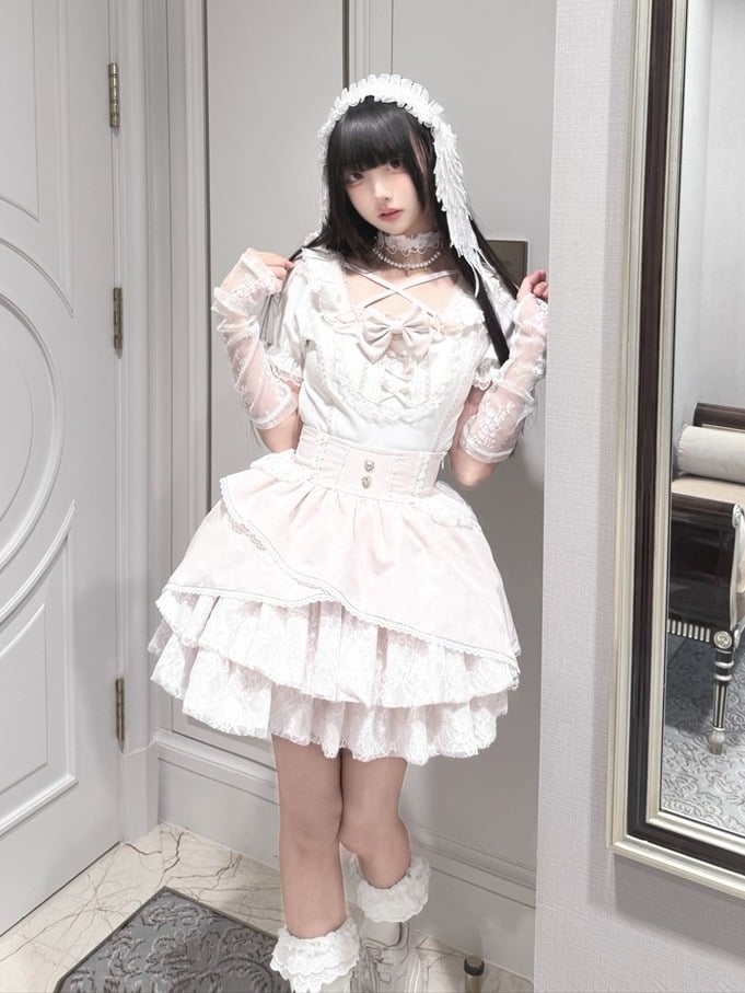 Ryousangata White & Pink Lace Bow Blouse - Jiuniang Cherry