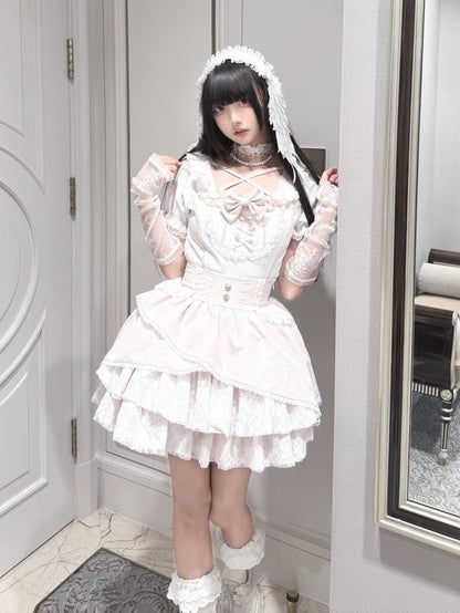 Ryousangata White & Pink Lace Bow Blouse - Jiuniang Cherry