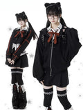 Black Buckle Straps Star Studs Zip Closure Hoodie