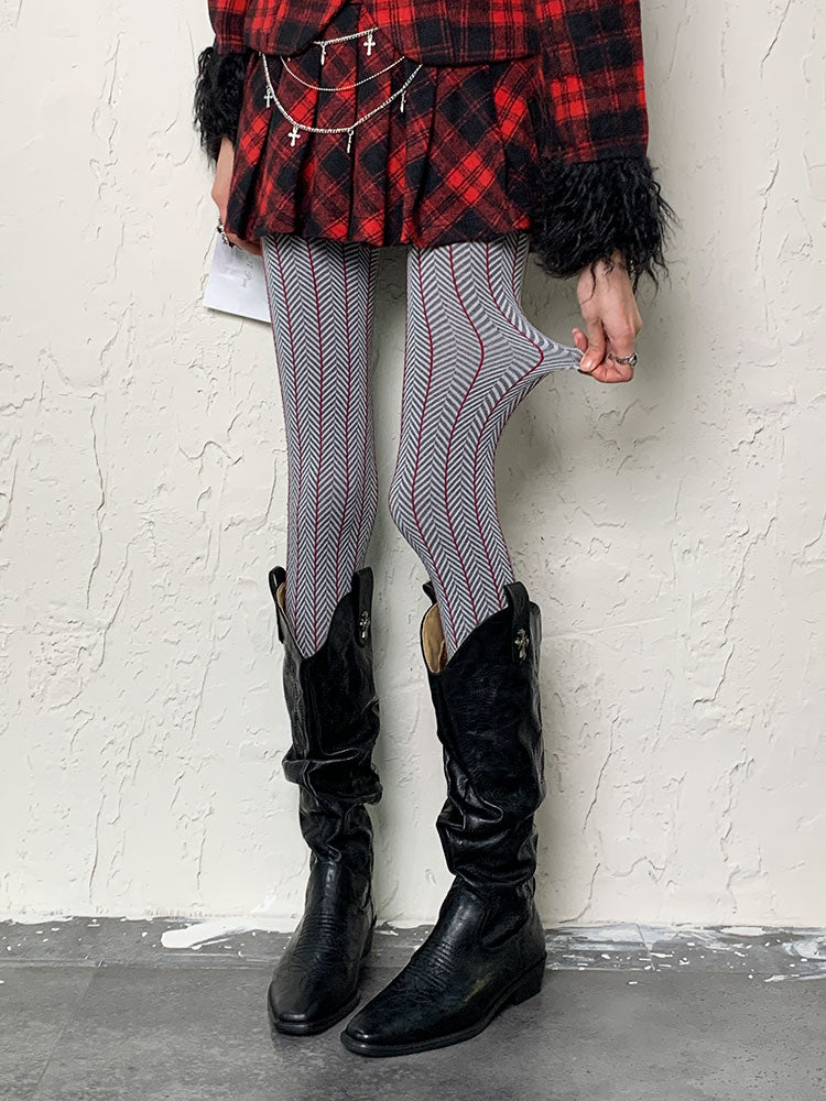 グレーのY2K冬用タイツ