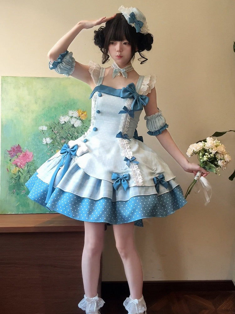Blue Polka Dot Ruffled Sweet Lolita Jumper Skirt - Sweetheart Dream