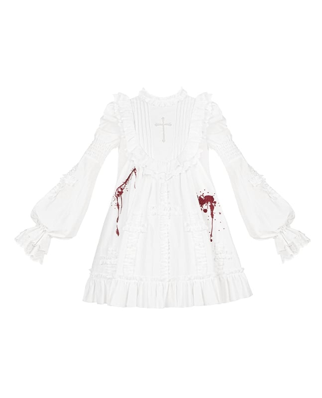 and Version Blood with White Lolita Dress Ruffles Dollcore Shaped Gothic Embroidery Short Cross