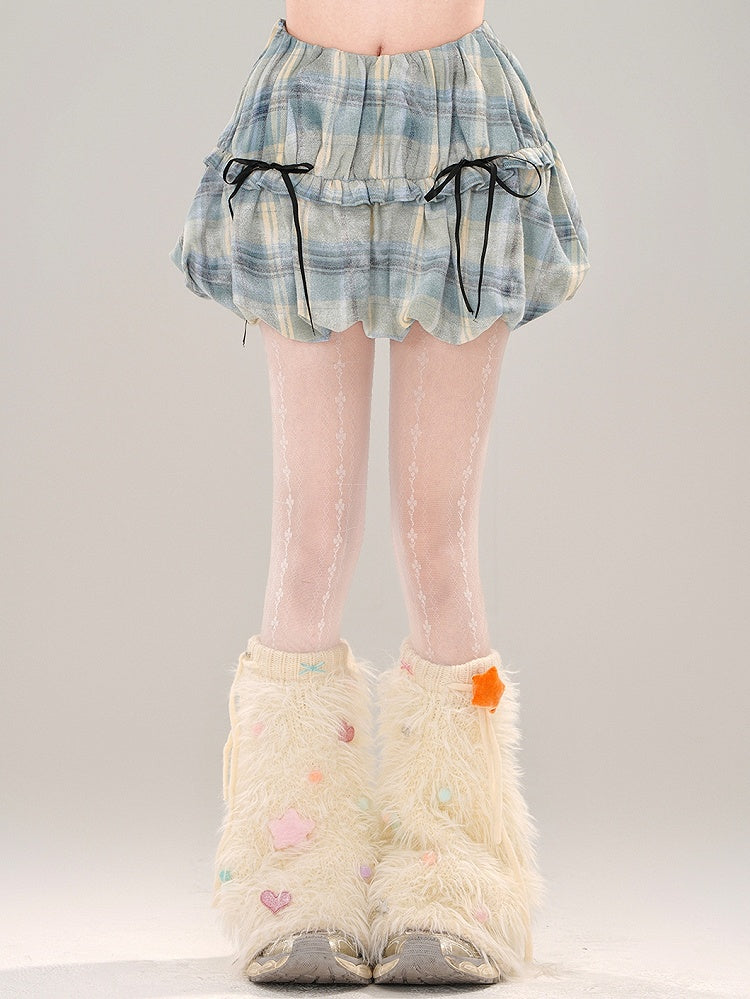 詳細 ブルーバブルチェックスカート 蝶結び