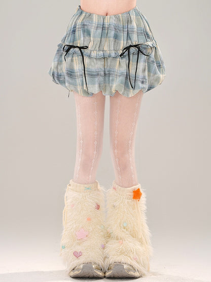 詳細 ブルーバブルチェックスカート 蝶結び