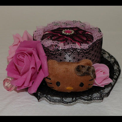 Mini Trim Hat Floral Plushie Lace BlackPink Kitty Design