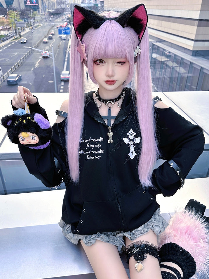 フルピンク 30CM 70CM + ポニーテール ショート ダブルバングス クリップ長さ クロー ストレートウィッグ