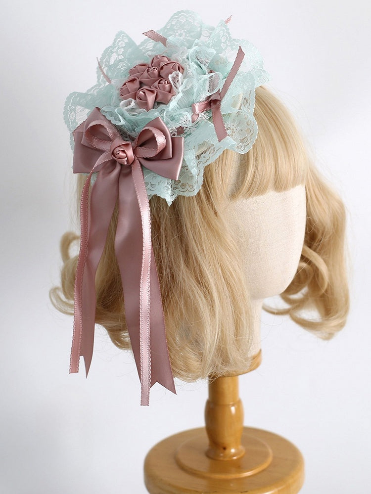 Hat Mini with Green Floral Design Pink