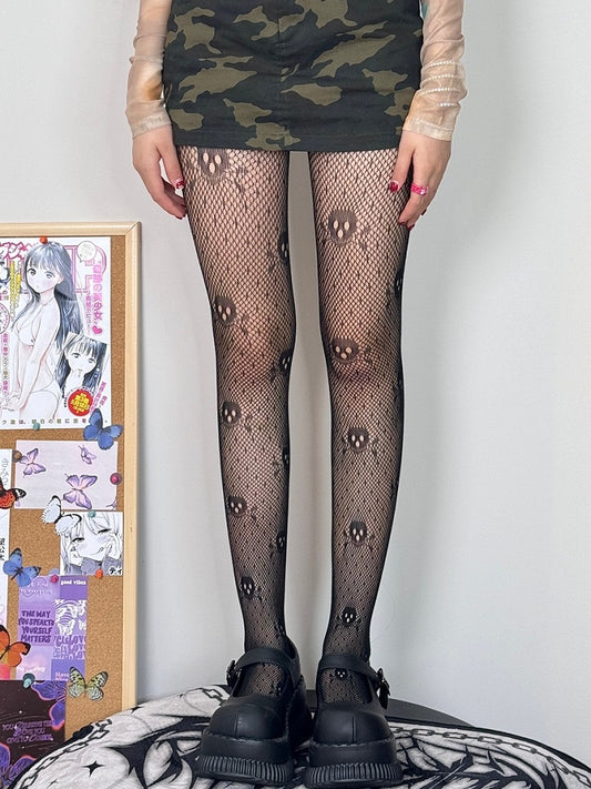 Punk-Strumpfhose mit Skelettmuster, Schwarz