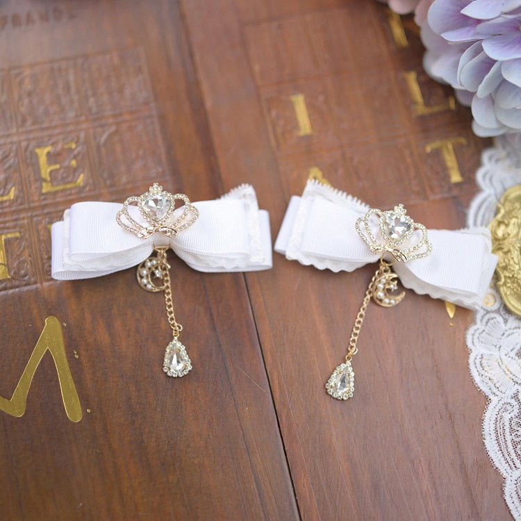 Kei Moon Jirai 6 Hairclips Bowknot Colors Crown Rhinestone with Teardrop Charm