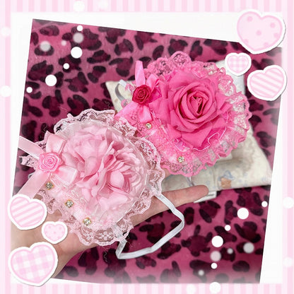 / with Pink Dark Light Gemstone Single-Eye Bow Patch Lace Rose and