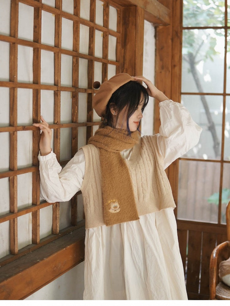 Dark Brown/Light Brown Cute Kitty Scarf