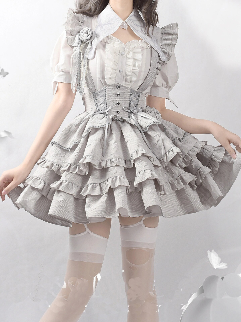 Lace-up Skirt Frill Silver Gothic