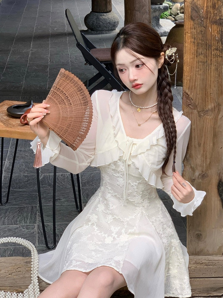 Sheer Apricot Blouse with Ruffled Hem - Qchiwawameme